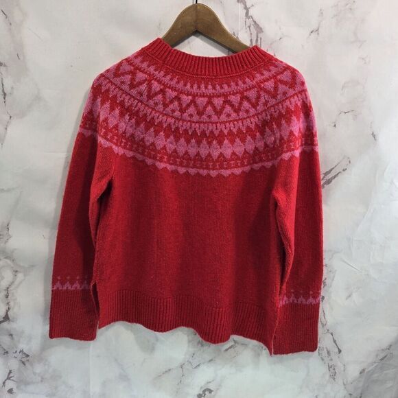 Talbots Sweater Womens Medium Red Pink Wool Blend Fair Isle Nordic Holiday - Picture 5 of 11